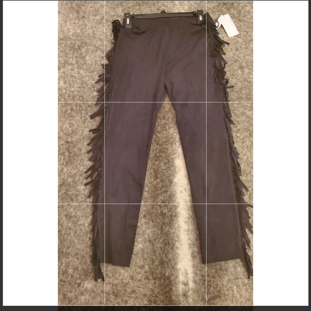 Brand new black sued fringe leggings